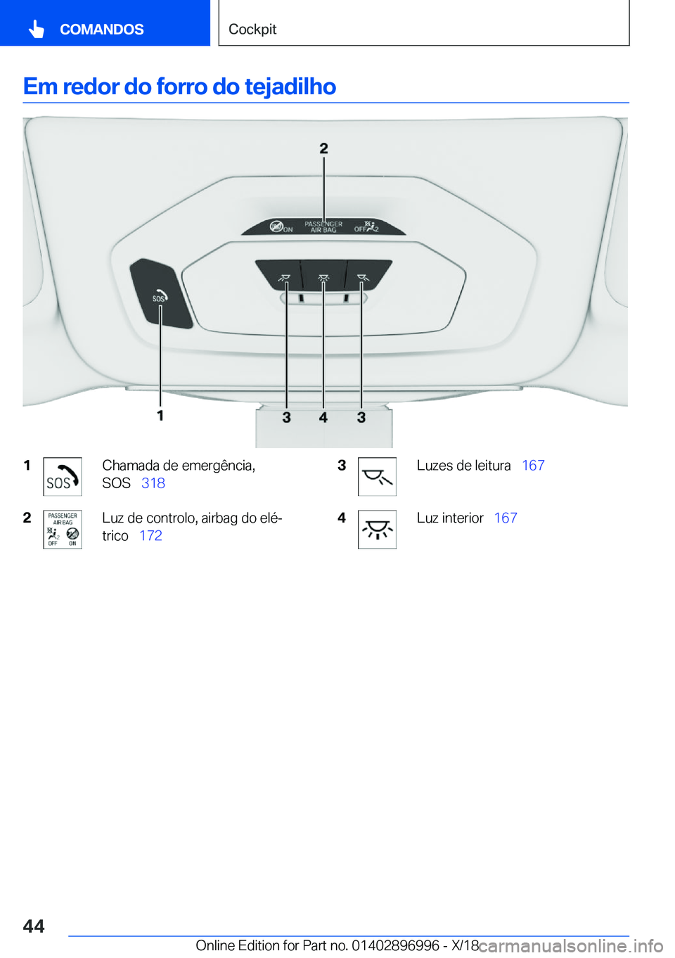BMW Z4 2019  Manual do condutor (in Portuguese) �E�m��r�e�d�o�r��d�o��f�o�r�r�o��d�o��t�e�j�a�d�i�l�h�o�1�C�h�a�m�a�d�a��d�e��e�m�e�r�g�ê�n�c�i�a�,
�S�O�S\_ �3�1�8�2�L�u�z��d�e��c�o�n�t�r�o�l�o�,��a�i�r�b�a�g��d�o��e�l�éª
�t�r�i�c