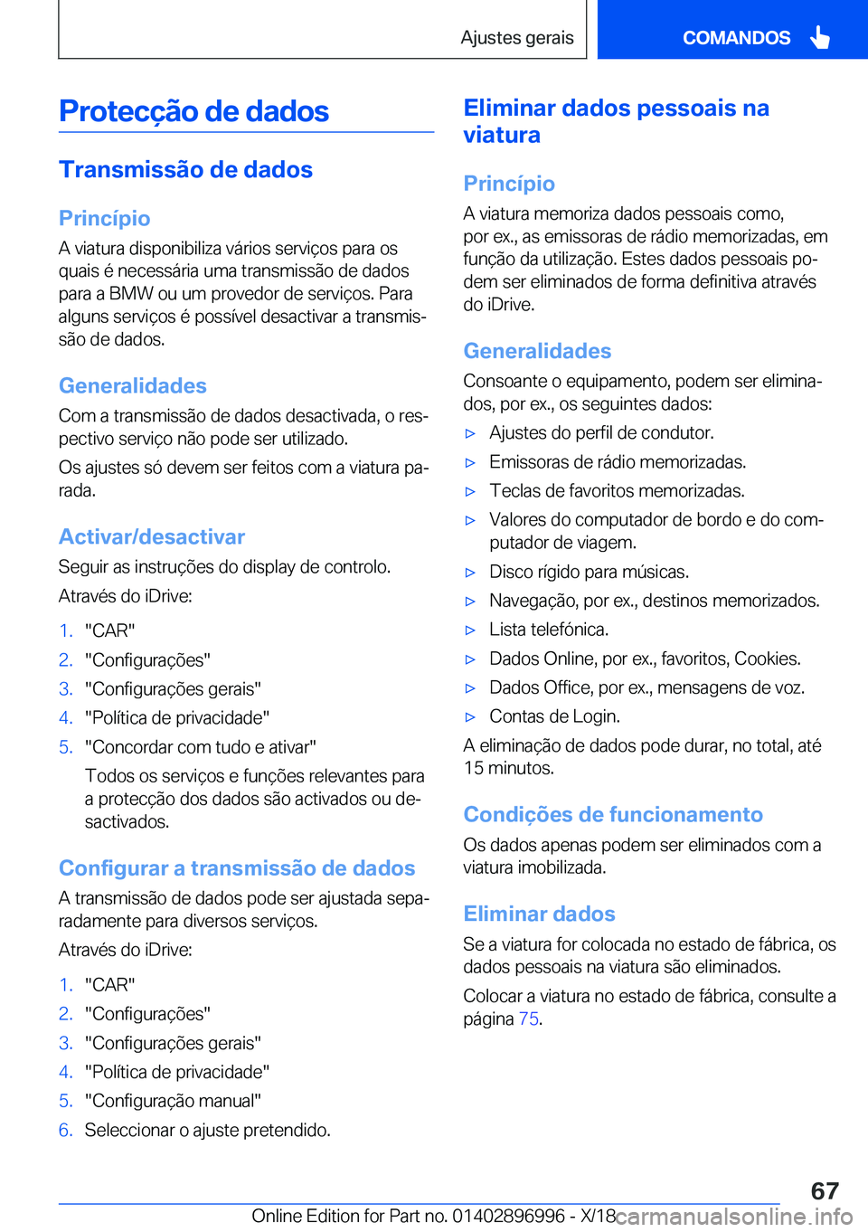 BMW Z4 2019  Manual do condutor (in Portuguese) �P�r�o�t�e�c�