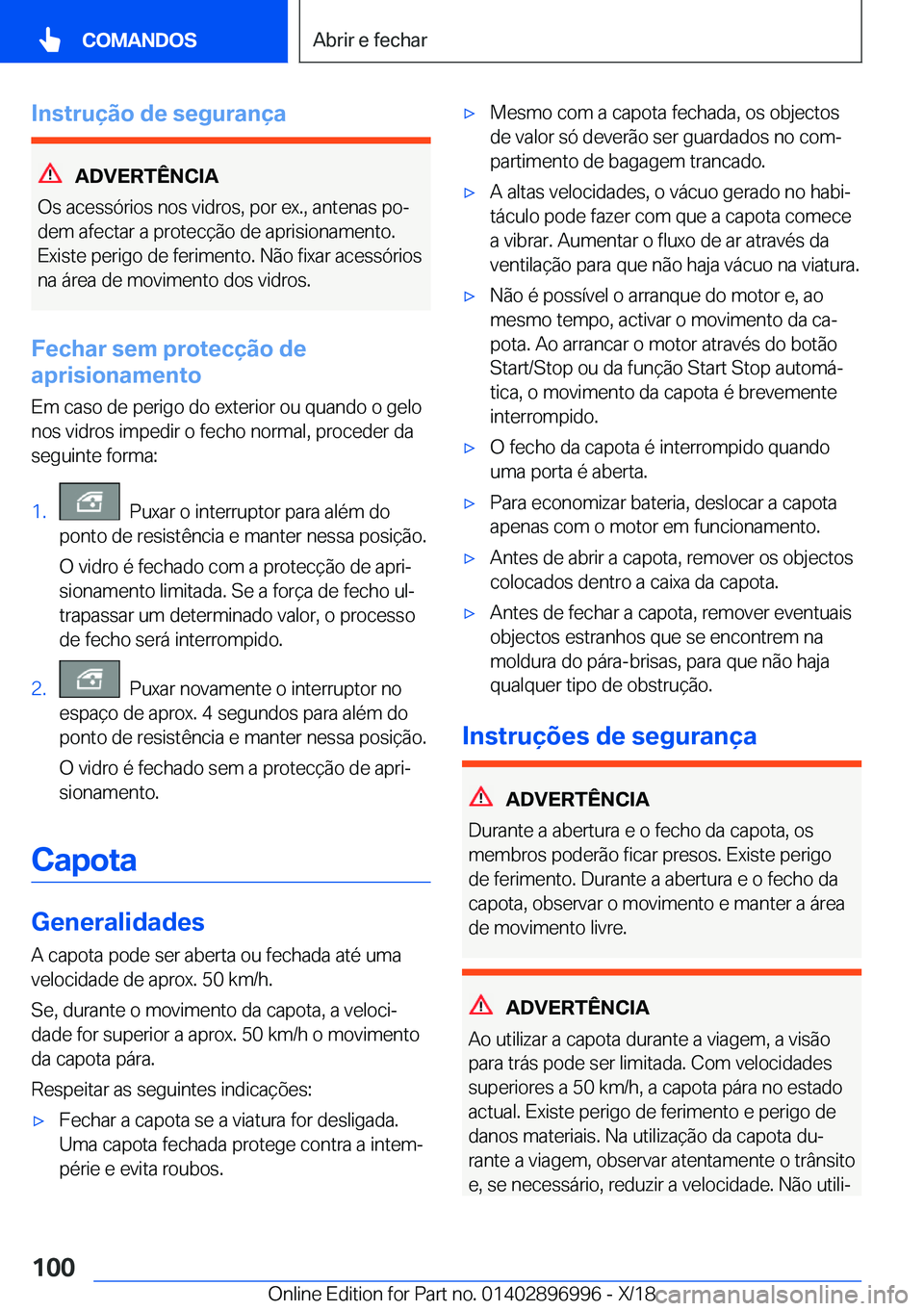 BMW Z4 2019  Manual do condutor (in Portuguese) �I�n�s�t�r�u�