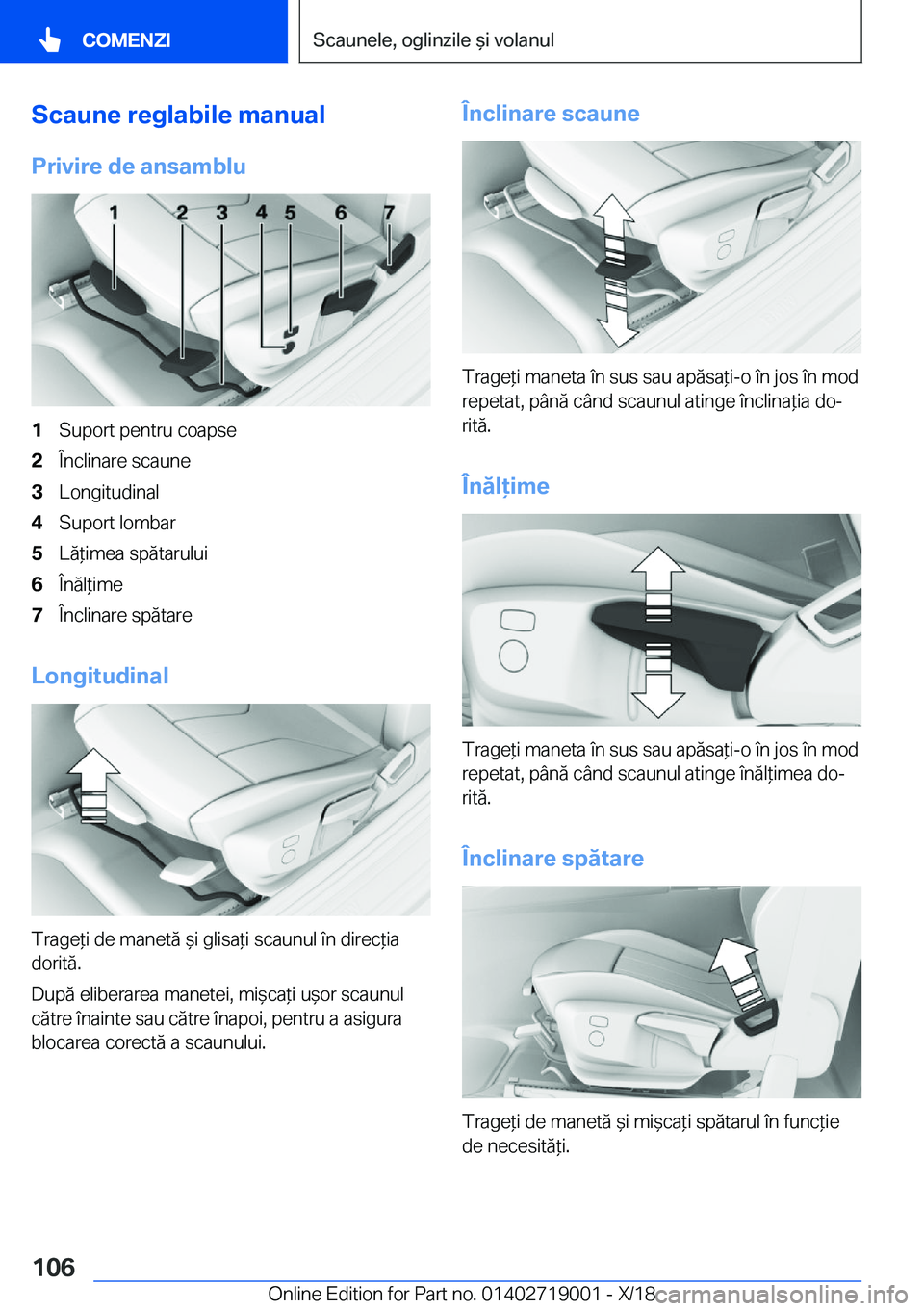 BMW Z4 2019  Ghiduri De Utilizare (in Romanian) �S�c�a�u�n�e��r�e�g�l�a�b�i�l�e��m�a�n�u�a�l
�P�r�i�v�i�r�e��d�e��a�n�s�a�m�b�l�u�1�S�u�p�o�r�t��p�e�n�t�r�u��c�o�a�p�s�e�2�