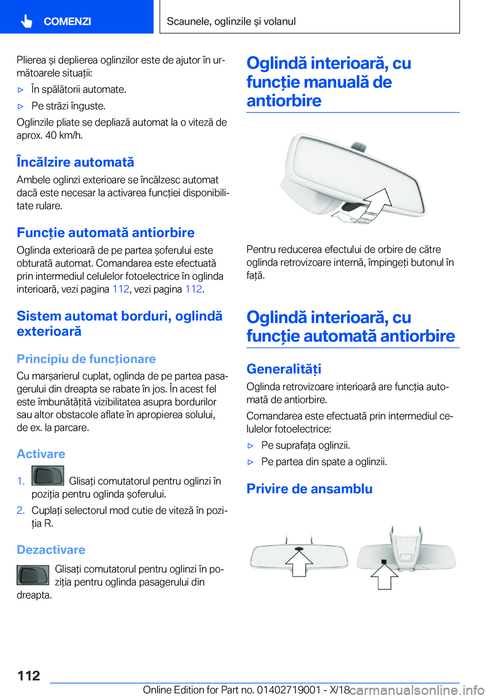 BMW Z4 2019  Ghiduri De Utilizare (in Romanian) �P�l�i�e�r�e�a�&�i��d�e�p�l�i�e�r�e�a��o�g�l�i�n�z�i�l�o�r��e�s�t�e��d�e��a�j�u�t�o�r��