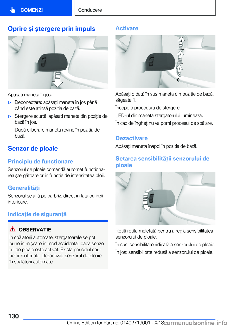BMW Z4 2019  Ghiduri De Utilizare (in Romanian) �O�p�r�i�r�e�&�i�&�t�e�r�g�e�r�e��p�r�i�n��i�m�p�u�l�s
�A�p�