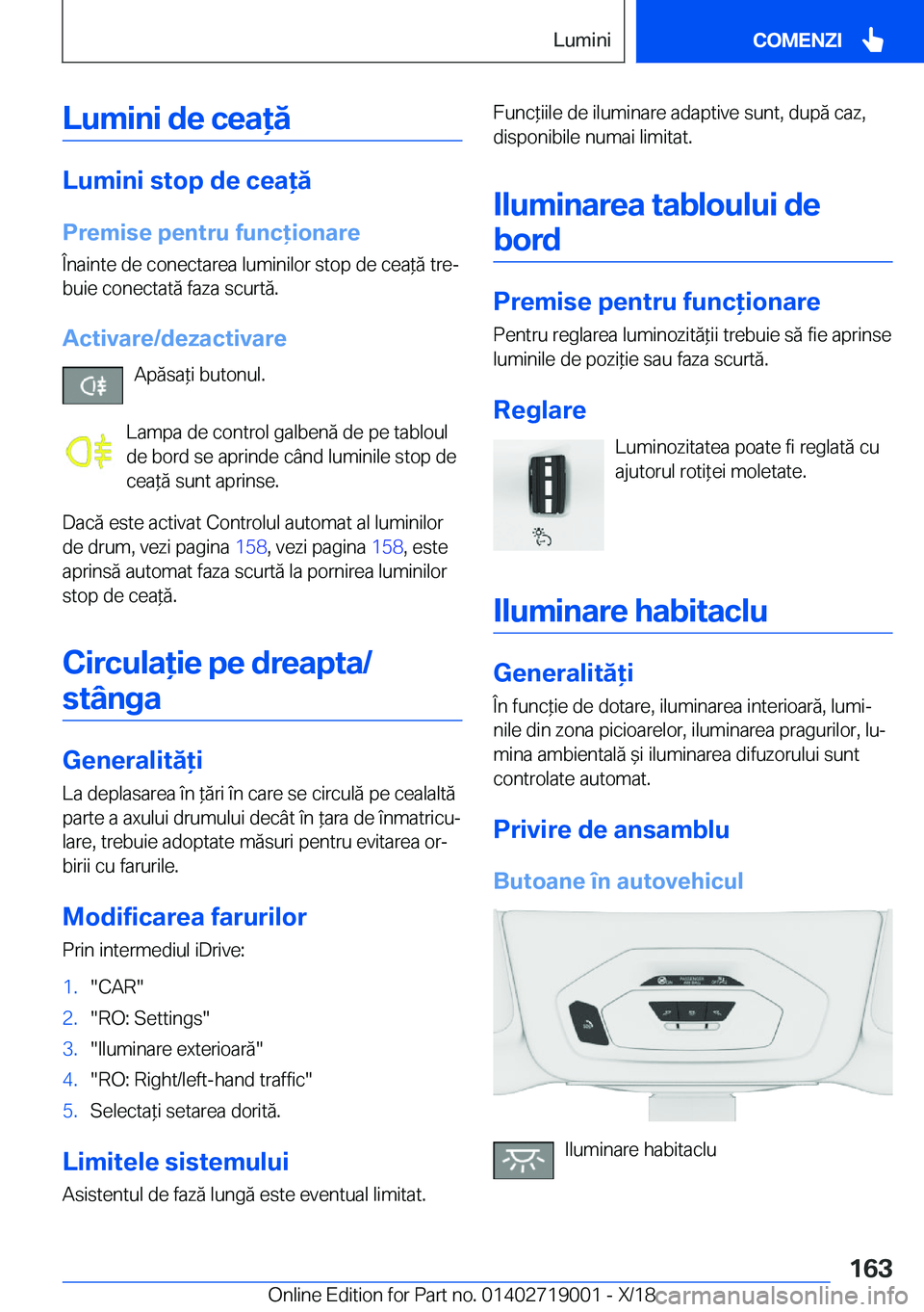 BMW Z4 2019  Ghiduri De Utilizare (in Romanian) �L�u�m�i�n�i��d�e��c�e�a�