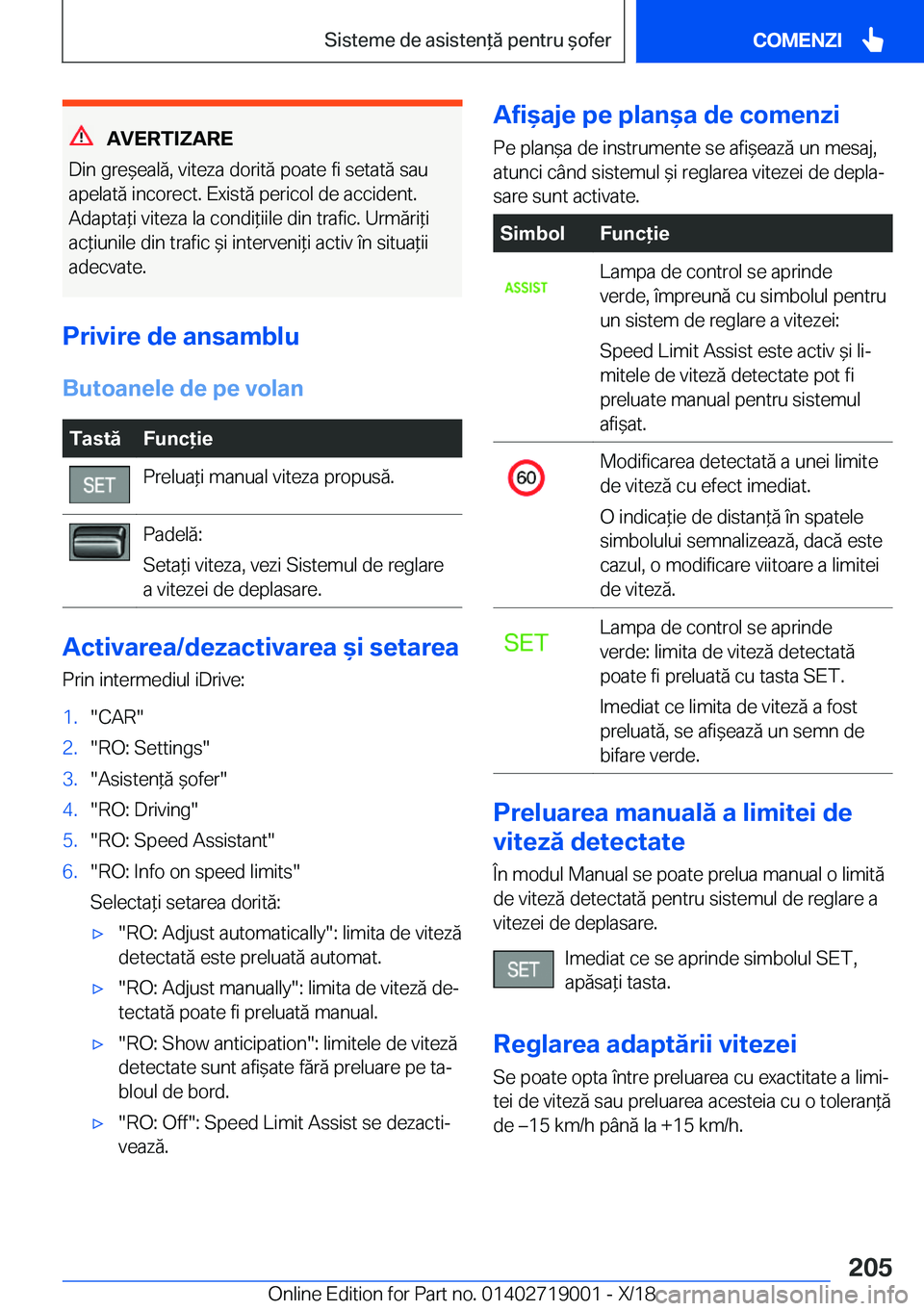 BMW Z4 2019  Ghiduri De Utilizare (in Romanian) �A�V�E�R�T�I�Z�A�R�E
�D�i�n��g�r�e&�e�a�l�