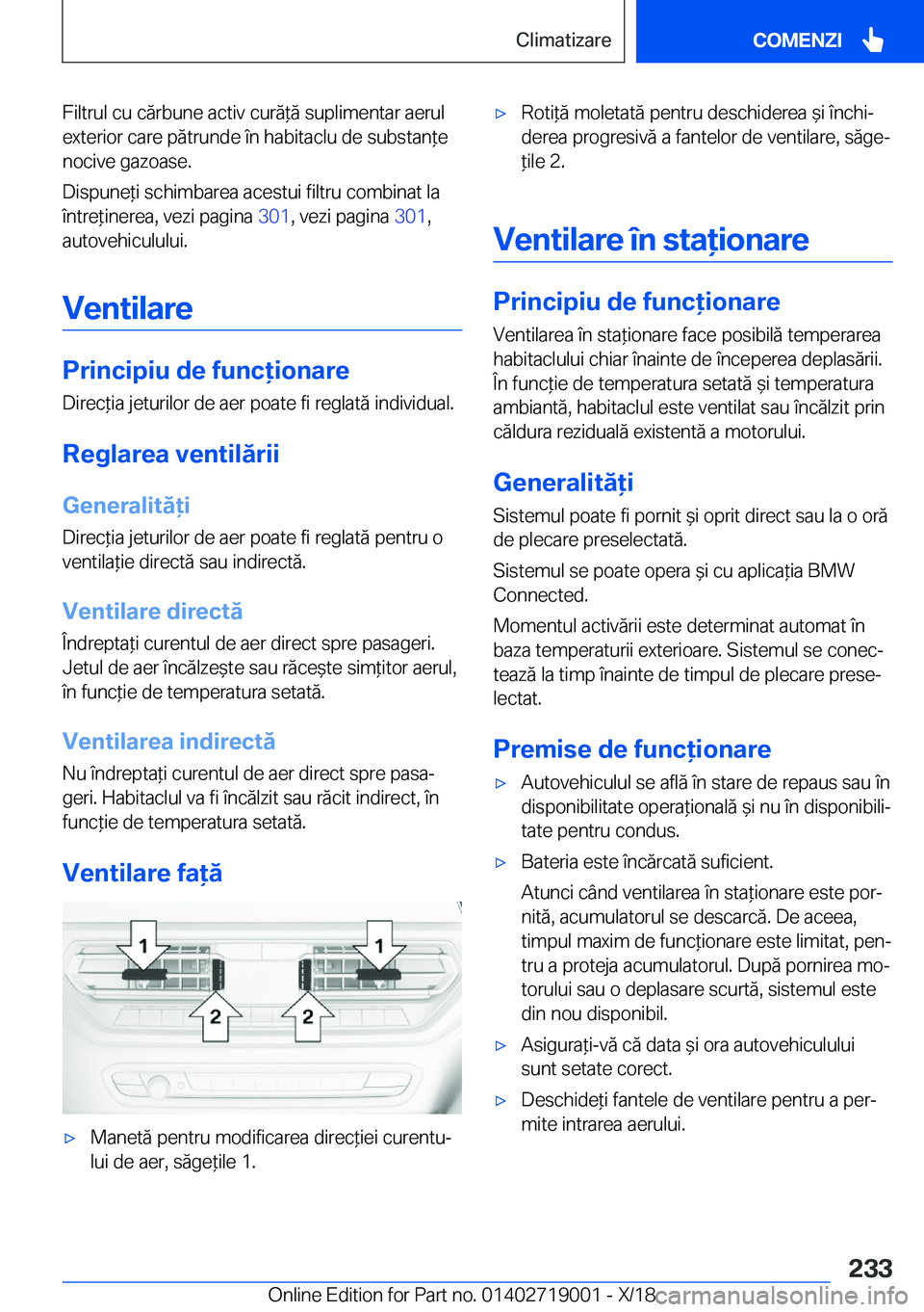 BMW Z4 2019  Ghiduri De Utilizare (in Romanian) �F�i�l�t�r�u�l��c�u��c�