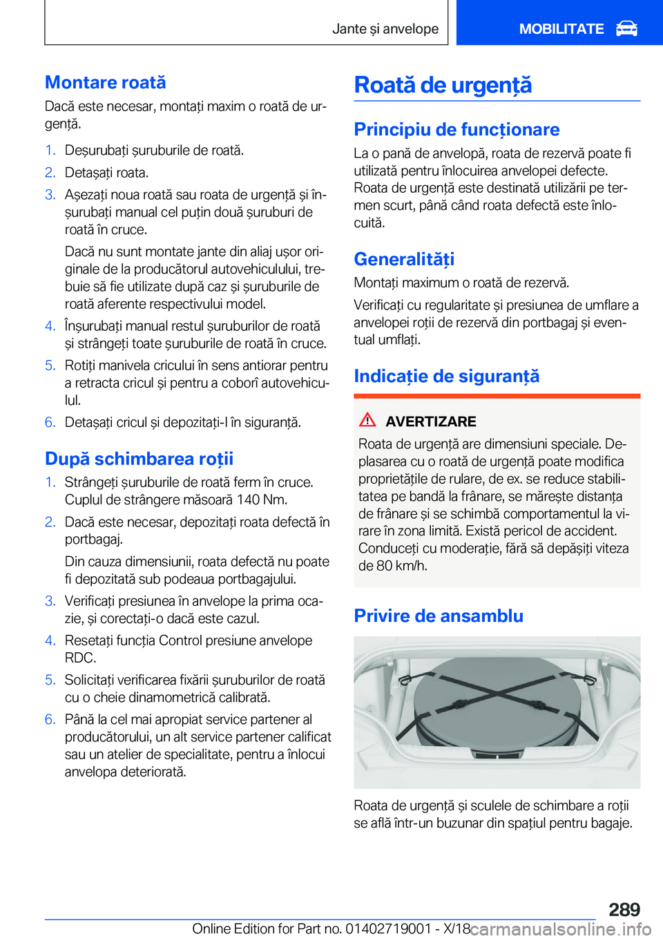 BMW Z4 2019  Ghiduri De Utilizare (in Romanian) �M�o�n�t�a�r�e��r�o�a�t�