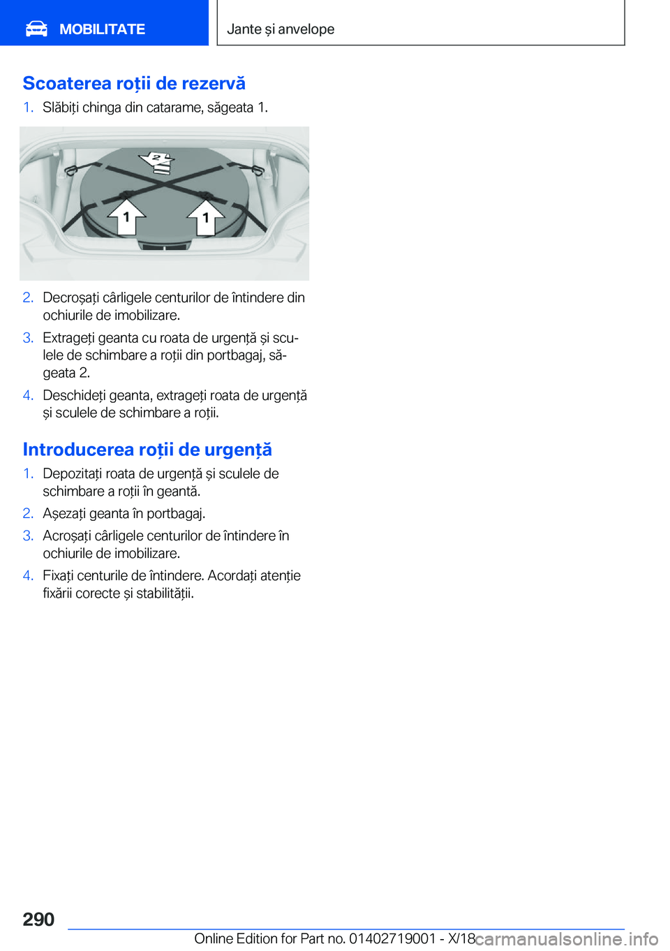 BMW Z4 2019  Ghiduri De Utilizare (in Romanian) �S�c�o�a�t�e�r�e�a��r�o�i�i��d�e��r�e�z�e�r�v�