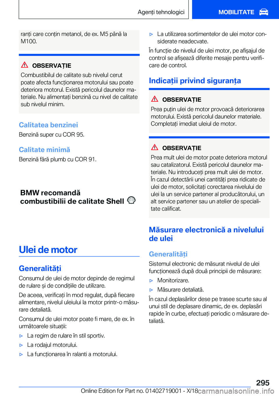 BMW Z4 2019  Ghiduri De Utilizare (in Romanian) �r�a�n*�i��c�a�r�e��c�o�n*�i�n��m�e�t�a�n�o�l�,��d�e��e�x�.��M�5��p�