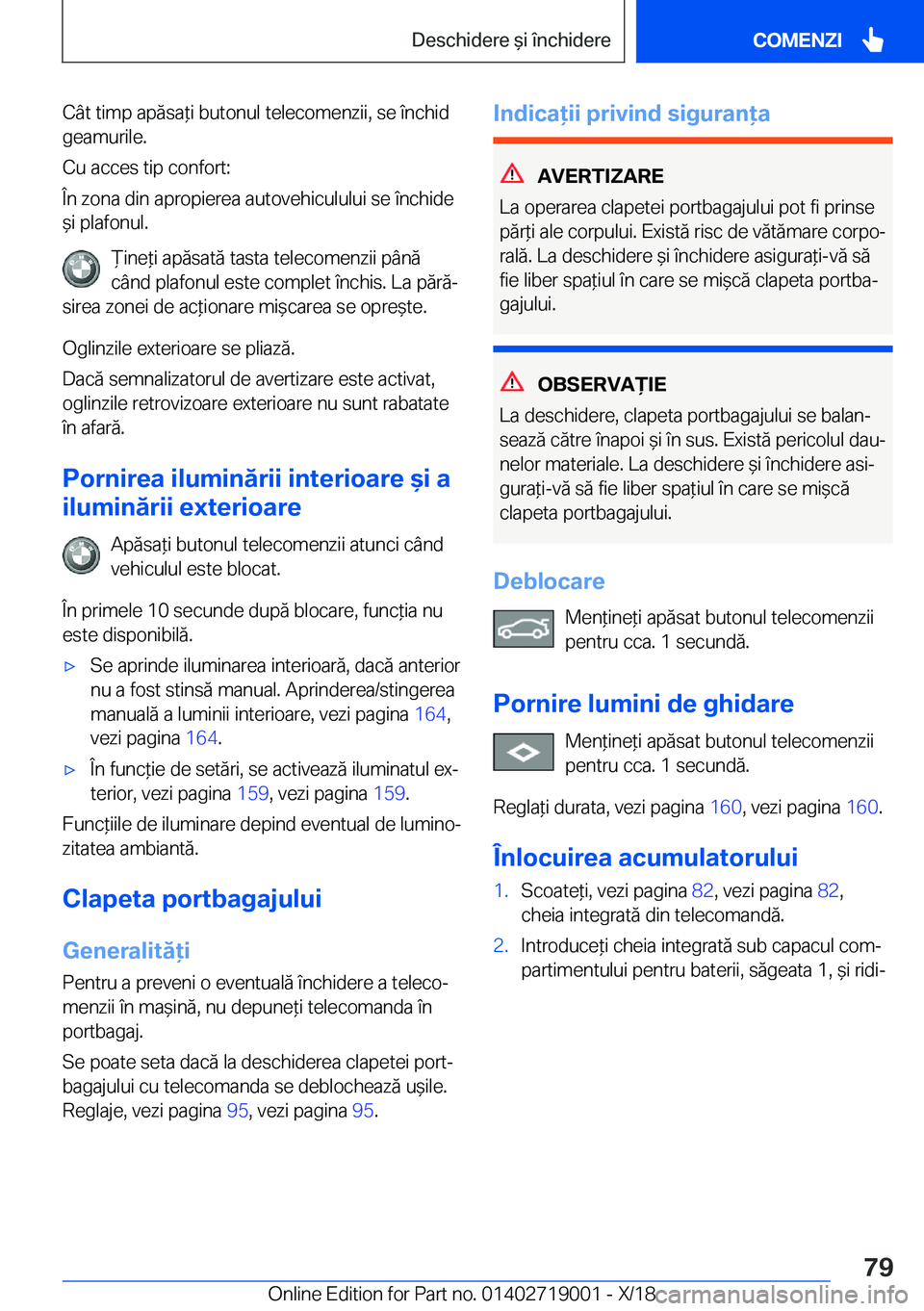 BMW Z4 2019  Ghiduri De Utilizare (in Romanian) �C�