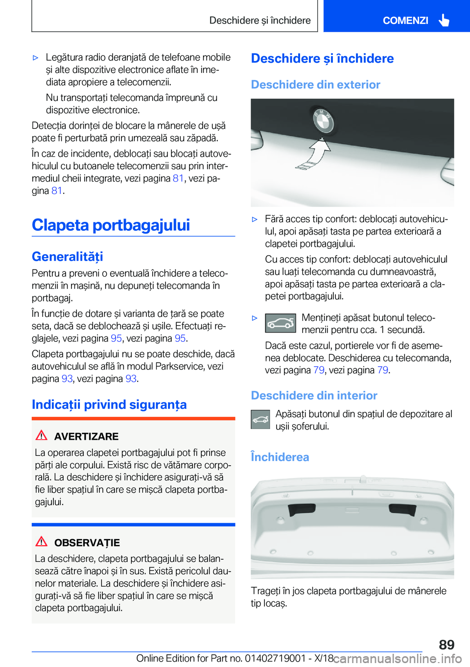 BMW Z4 2019  Ghiduri De Utilizare (in Romanian) 'x�L�e�g�