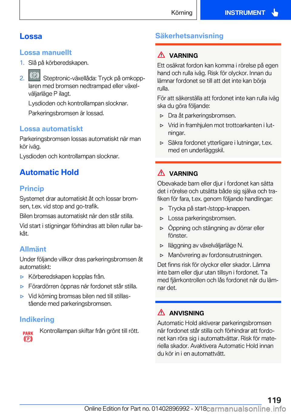 BMW Z4 2019  InstruktionsbÖcker (in Swedish) �L�o�s�s�a
�L�o�s�s�a��m�a�n�u�e�l�l�t�1�.�S�l�å��p�å��k�
