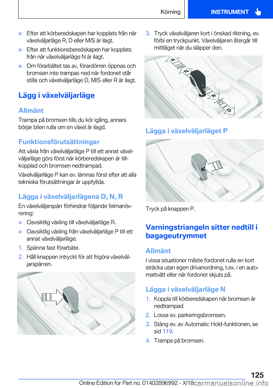 BMW Z4 2019  InstruktionsbÖcker (in Swedish) x�E�f�t�e�r��a�t�t��k�
