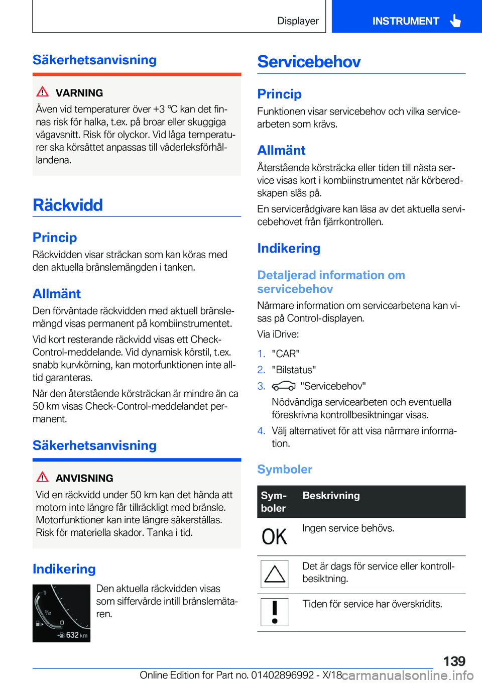 BMW Z4 2019  InstruktionsbÖcker (in Swedish) �S�ä�k�e�r�h�e�t�s�a�n�v�i�s�n�i�n�g
�V�A�R�N�I�N�G
�Ä�v�e�n��v�i�d��t�e�m�p�e�r�a�t�u�r�e�r��