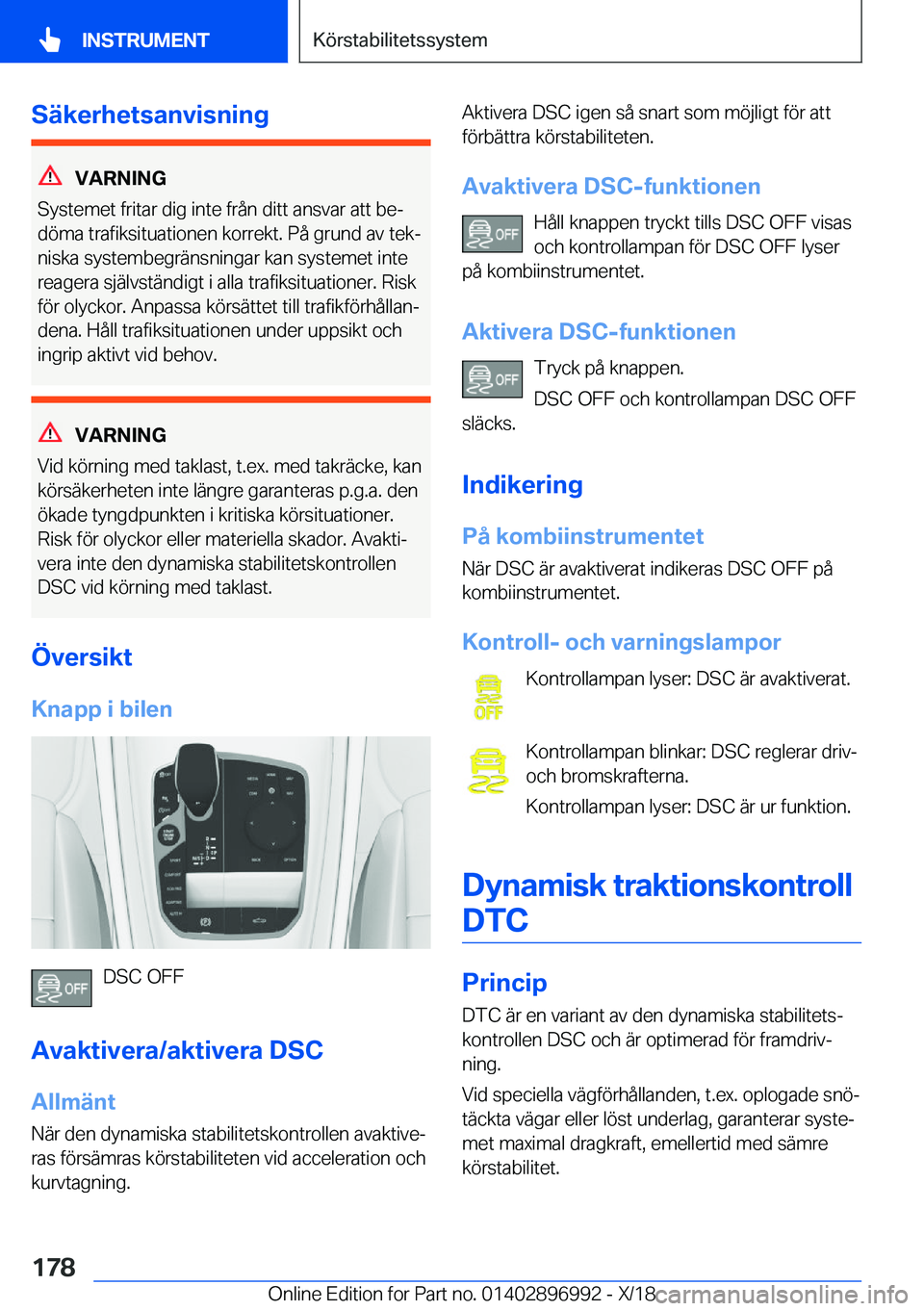 BMW Z4 2019  InstruktionsbÖcker (in Swedish) �S�ä�k�e�r�h�e�t�s�a�n�v�i�s�n�i�n�g
�V�A�R�N�I�N�G
�S�y�s�t�e�m�e�t��f�r�i�t�a�r��d�i�g��i�n�t�e��f�r�å�n��d�i�t�t��a�n�s�v�a�r��a�t�t��b�ej �d�
