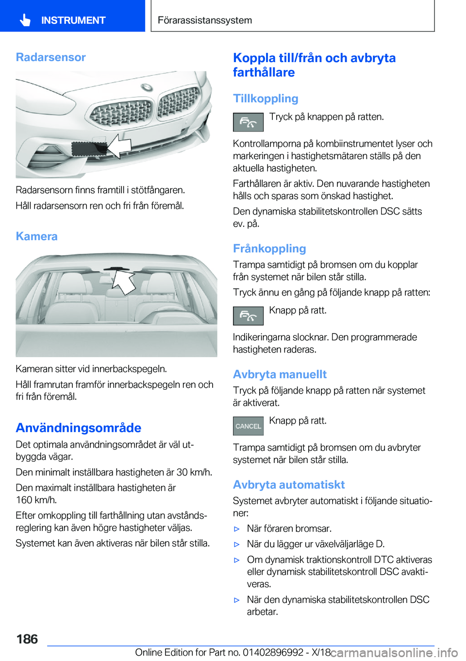 BMW Z4 2019  InstruktionsbÖcker (in Swedish) �R�a�d�a�r�s�e�n�s�o�r
�R�a�d�a�r�s�e�n�s�o�r�n��f�i�n�n�s��f�r�a�m�t�i�l�l��i��s�t�