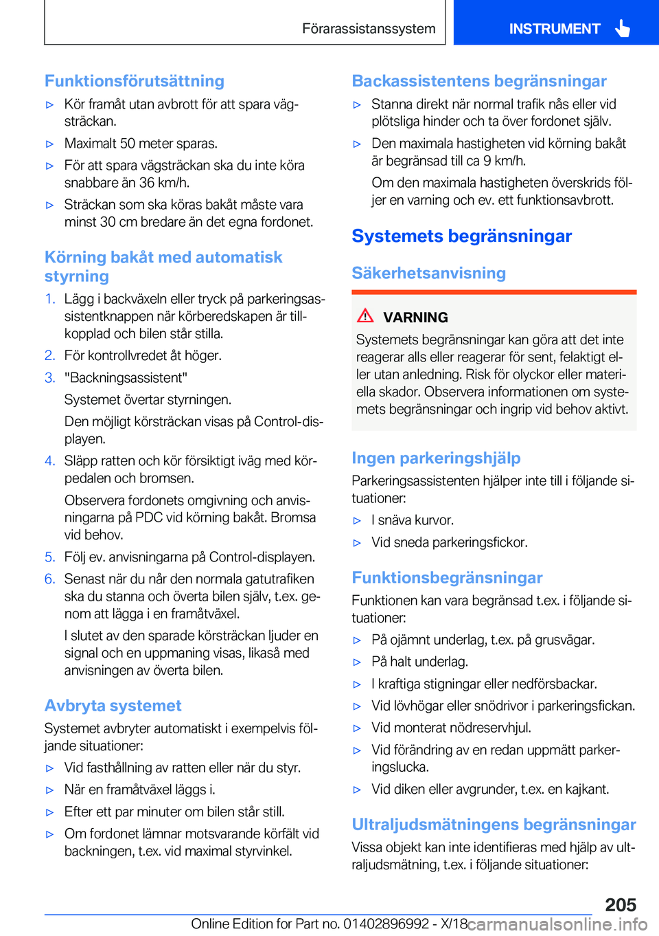 BMW Z4 2019  InstruktionsbÖcker (in Swedish) �F�u�n�k�t�i�o�n�s�f�