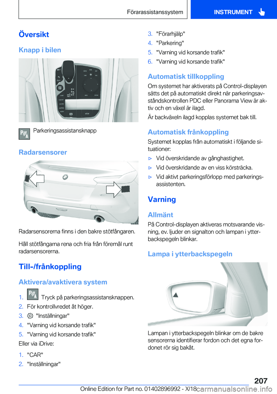 BMW Z4 2019  InstruktionsbÖcker (in Swedish) �