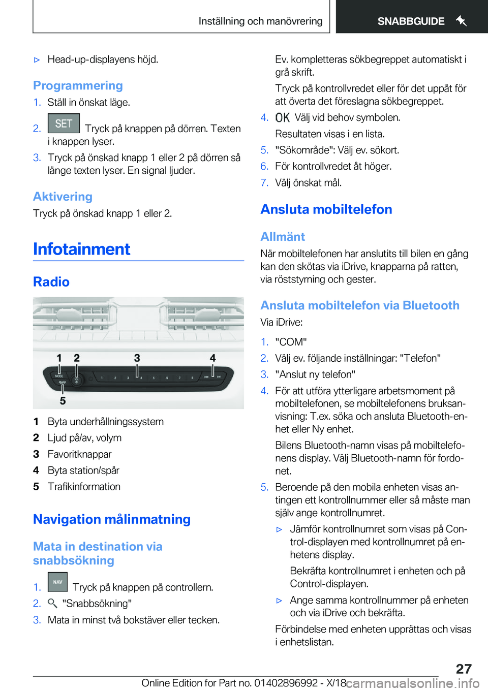 BMW Z4 2019  InstruktionsbÖcker (in Swedish) x�H�e�a�d�-�u�p�-�d�i�s�p�l�a�y�e�n�s��h�
