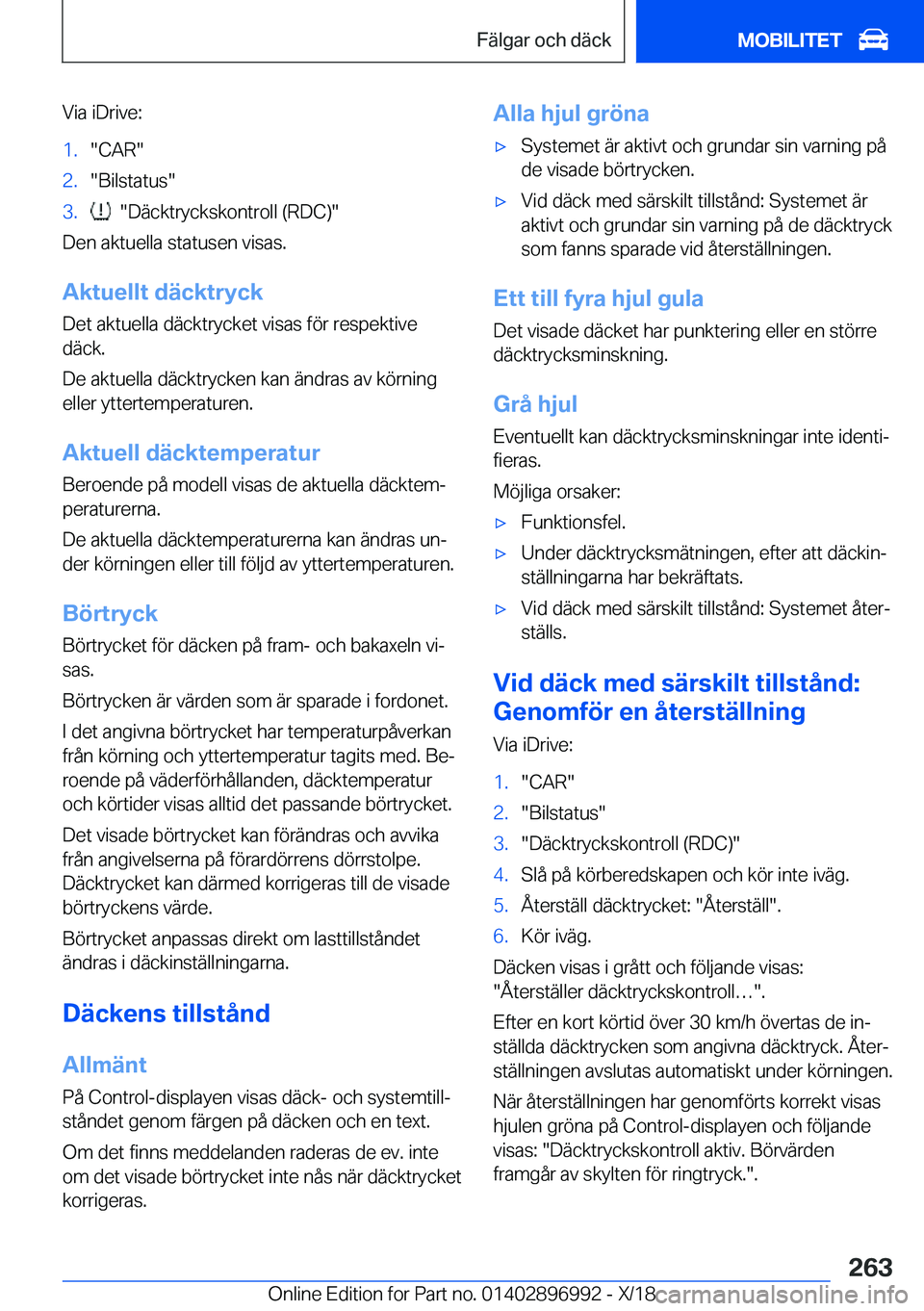 BMW Z4 2019  InstruktionsbÖcker (in Swedish) �V�i�a��i�D�r�i�v�e�:�1�.��C�A�R��2�.��B�i�l�s�t�a�t�u�s��3�.����D�ä�c�k�t�r�y�c�k�s�k�o�n�t�r�o�l�l��(�R�D�C�)�
�D�e�n��a�k�t�u�e�l�l�a��s�t�a�t�u�s�e�n��v�i�s�a�s�.
�A�k�t�u�e�l�l�t��