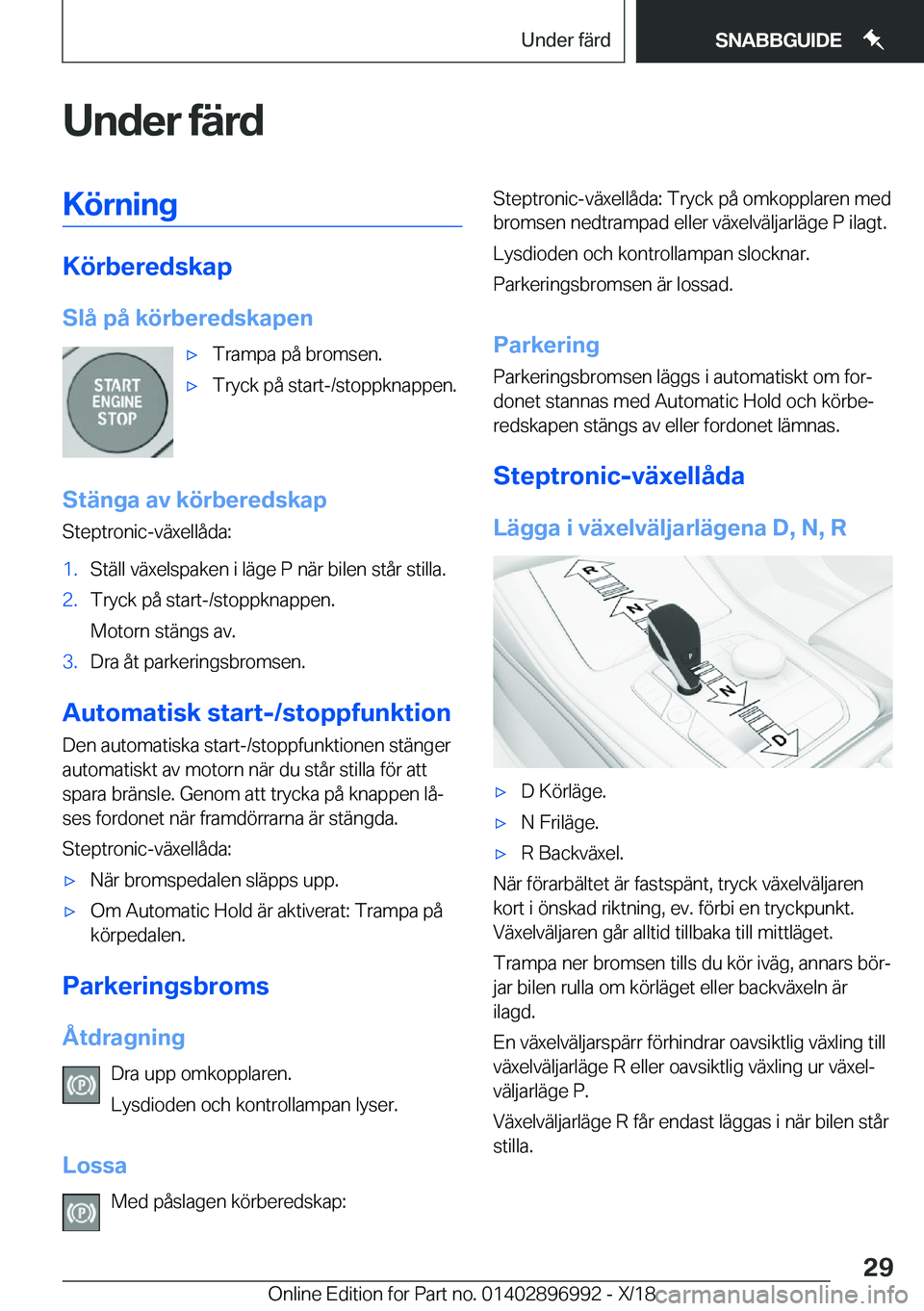 BMW Z4 2019  InstruktionsbÖcker (in Swedish) �U�n�d�e�r��f�ä�r�d�K�