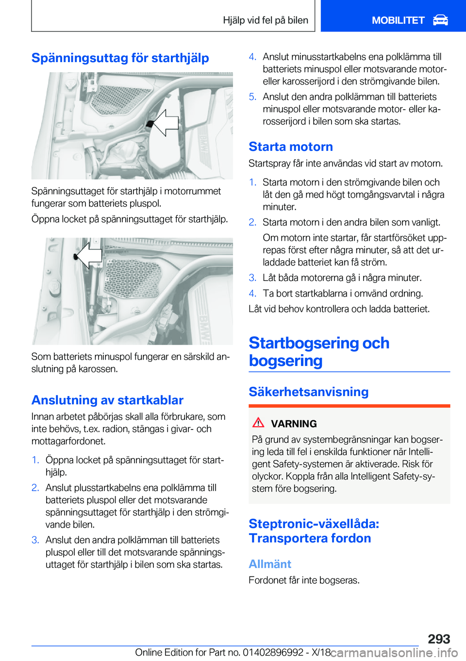 BMW Z4 2019  InstruktionsbÖcker (in Swedish) �S�p�ä�n�n�i�n�g�s�u�t�t�a�g��f�