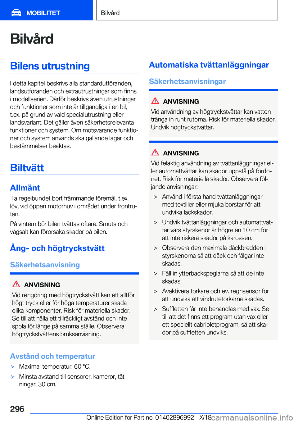 BMW Z4 2019  InstruktionsbÖcker (in Swedish) �B�i�l�v�å�r�d�B�i�l�e�n�s��u�t�r�u�s�t�n�i�n�g
�I��d�e�t�t�a��k�a�p�i�t�e�l��b�e�s�k�r�i�v�s��a�l�l�a��s�t�a�n�d�a�r�d�u�t�f�