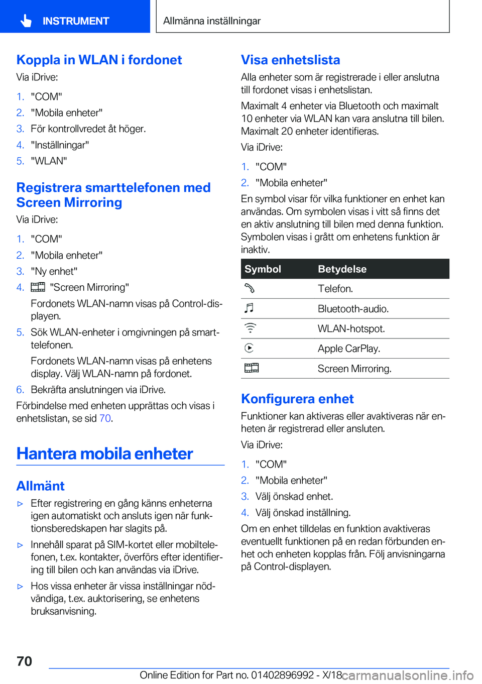 BMW Z4 2019  InstruktionsbÖcker (in Swedish) �K�o�p�p�l�a��i�n��W�L�A�N��i��f�o�r�d�o�n�e�t�V�i�a��i�D�r�i�v�e�:�1�.��C�O�M��2�.��M�o�b�i�l�a��e�n�h�e�t�e�r��3�.�F�