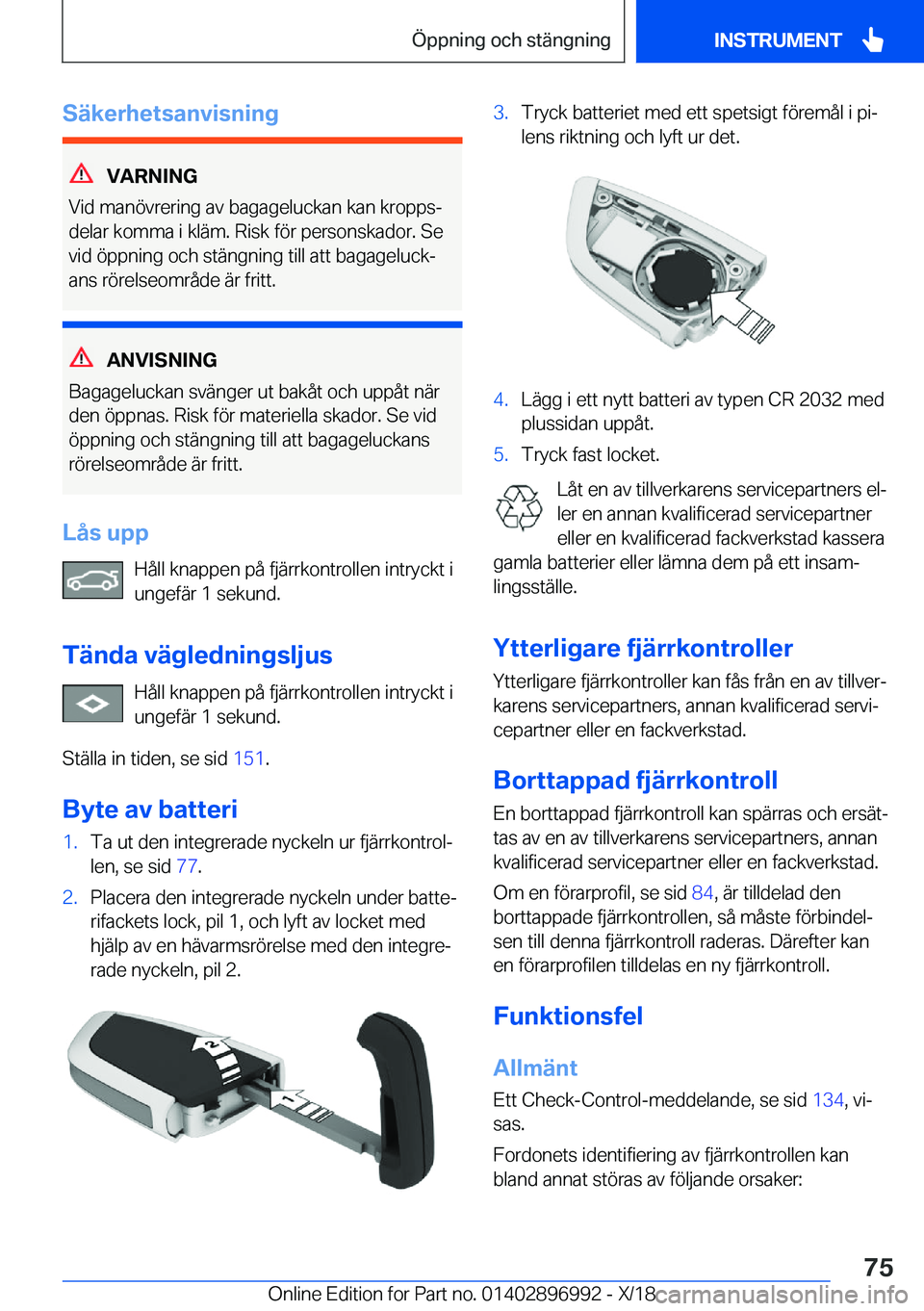 BMW Z4 2019  InstruktionsbÖcker (in Swedish) �S�ä�k�e�r�h�e�t�s�a�n�v�i�s�n�i�n�g
�V�A�R�N�I�N�G
�V�i�d��m�a�n�