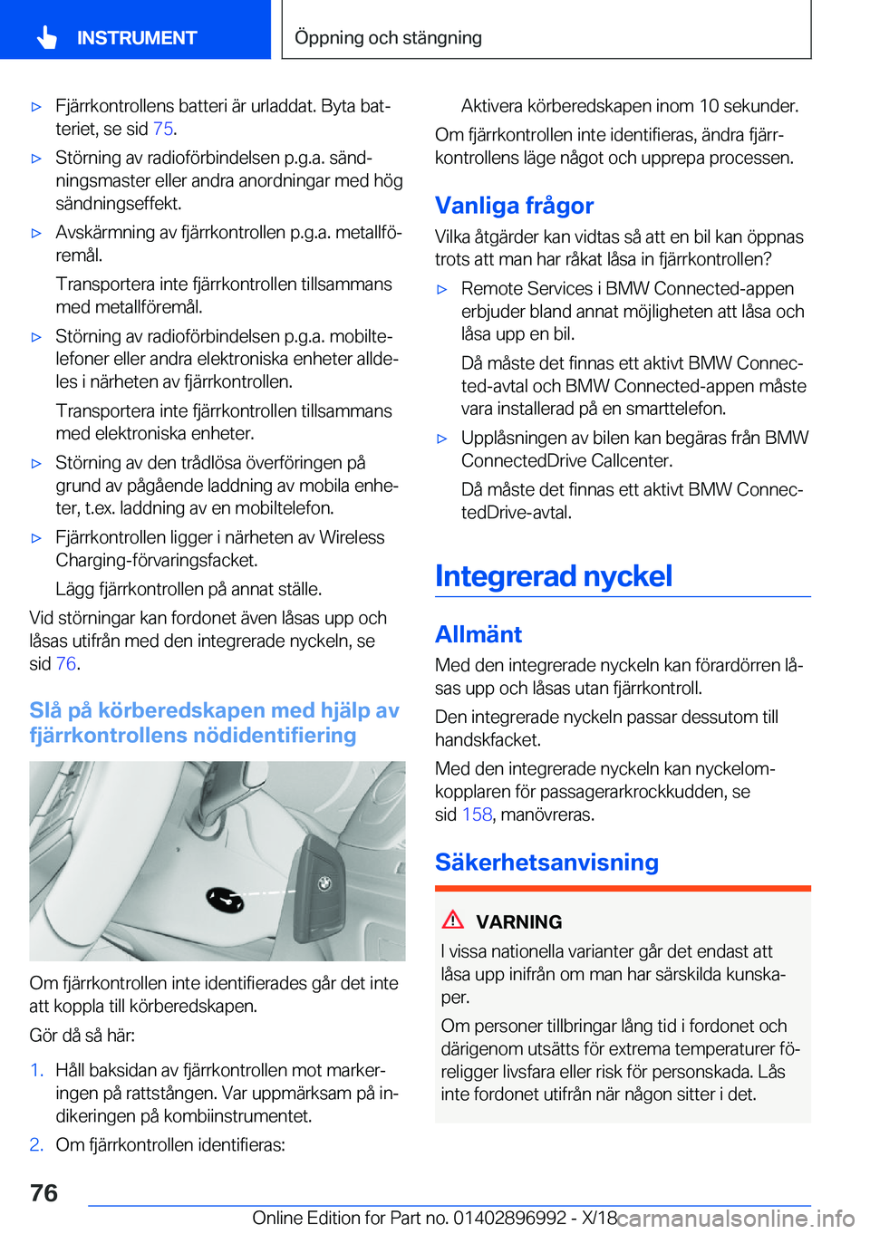 BMW Z4 2019  InstruktionsbÖcker (in Swedish) x�F�j�ä�r�r�k�o�n�t�r�o�l�l�e�n�s��b�a�t�t�e�r�i��ä�r��u�r�l�a�d�d�a�t�.��B�y�t�a��b�a�tj�t�e�r�i�e�t�,��s�e��s�i�d� �7�5�.x�S�t�