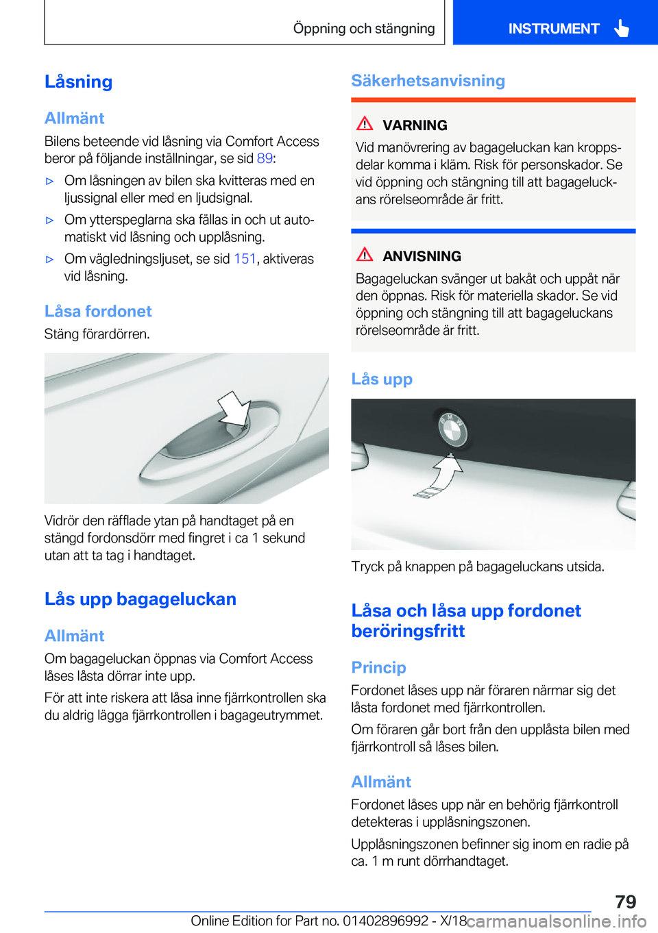BMW Z4 2019  InstruktionsbÖcker (in Swedish) �L�å�s�n�i�n�g
�A�l�l�m�ä�n�t �B�i�l�e�n�s��b�e�t�e�e�n�d�e��v�i�d��l�å�s�n�i�n�g��v�i�a��C�o�m�f�o�r�t��A�c�c�e�s�s
�b�e�r�o�r��p�å��f�