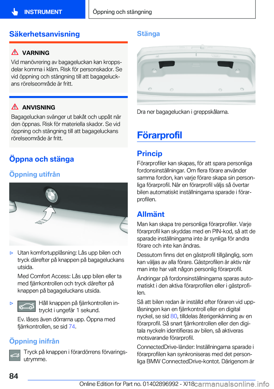 BMW Z4 2019  InstruktionsbÖcker (in Swedish) �S�ä�k�e�r�h�e�t�s�a�n�v�i�s�n�i�n�g
�V�A�R�N�I�N�G
�V�i�d��m�a�n�