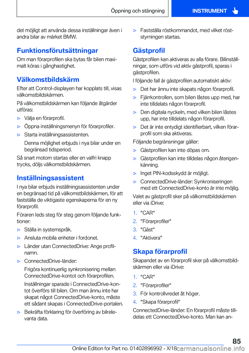 BMW Z4 2019  InstruktionsbÖcker (in Swedish) �d�e�t��m�
