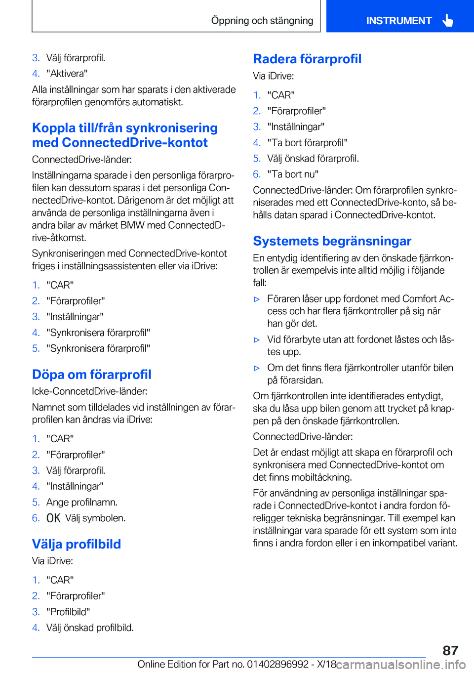 BMW Z4 2019  InstruktionsbÖcker (in Swedish) �3�.�V�ä�l�j��f�