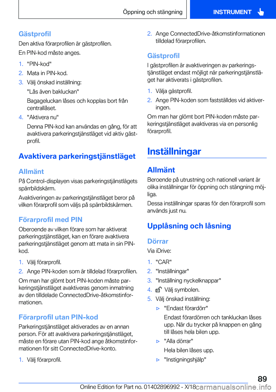 BMW Z4 2019  InstruktionsbÖcker (in Swedish) �G�ä�s�t�p�r�o�f�i�l
�D�e�n��a�k�t�i�v�a��f�