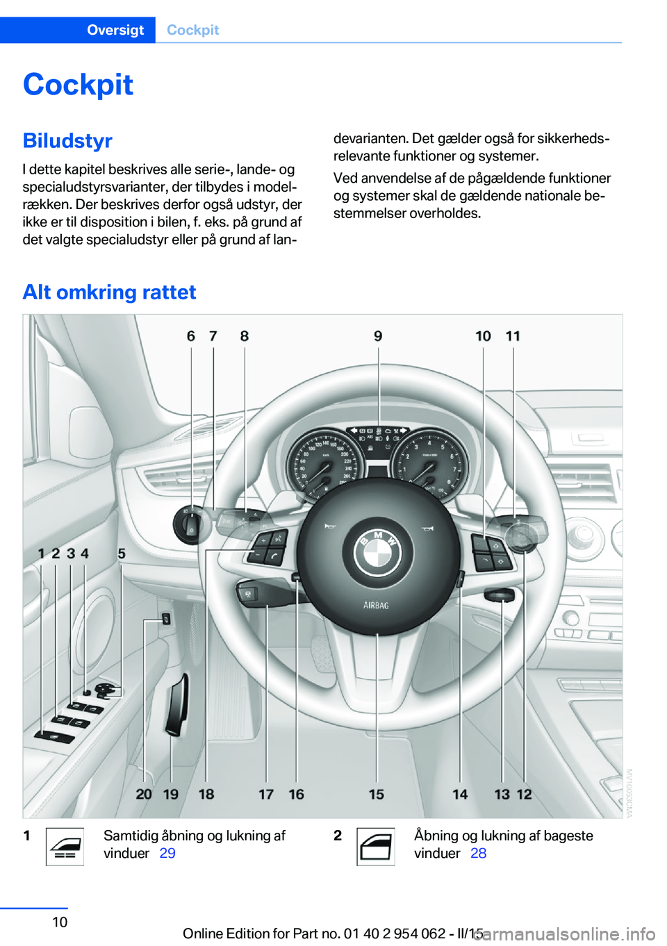 BMW Z4 2016  InstruktionsbØger (in Danish) CockpitBiludstyr
I dette kapitel beskrives alle serie-, lande- og
specialudstyrsvarianter, der tilbydes i model‐
rækken. Der beskrives derfor også udstyr, der
ikke er til disposition i bilen, f. e