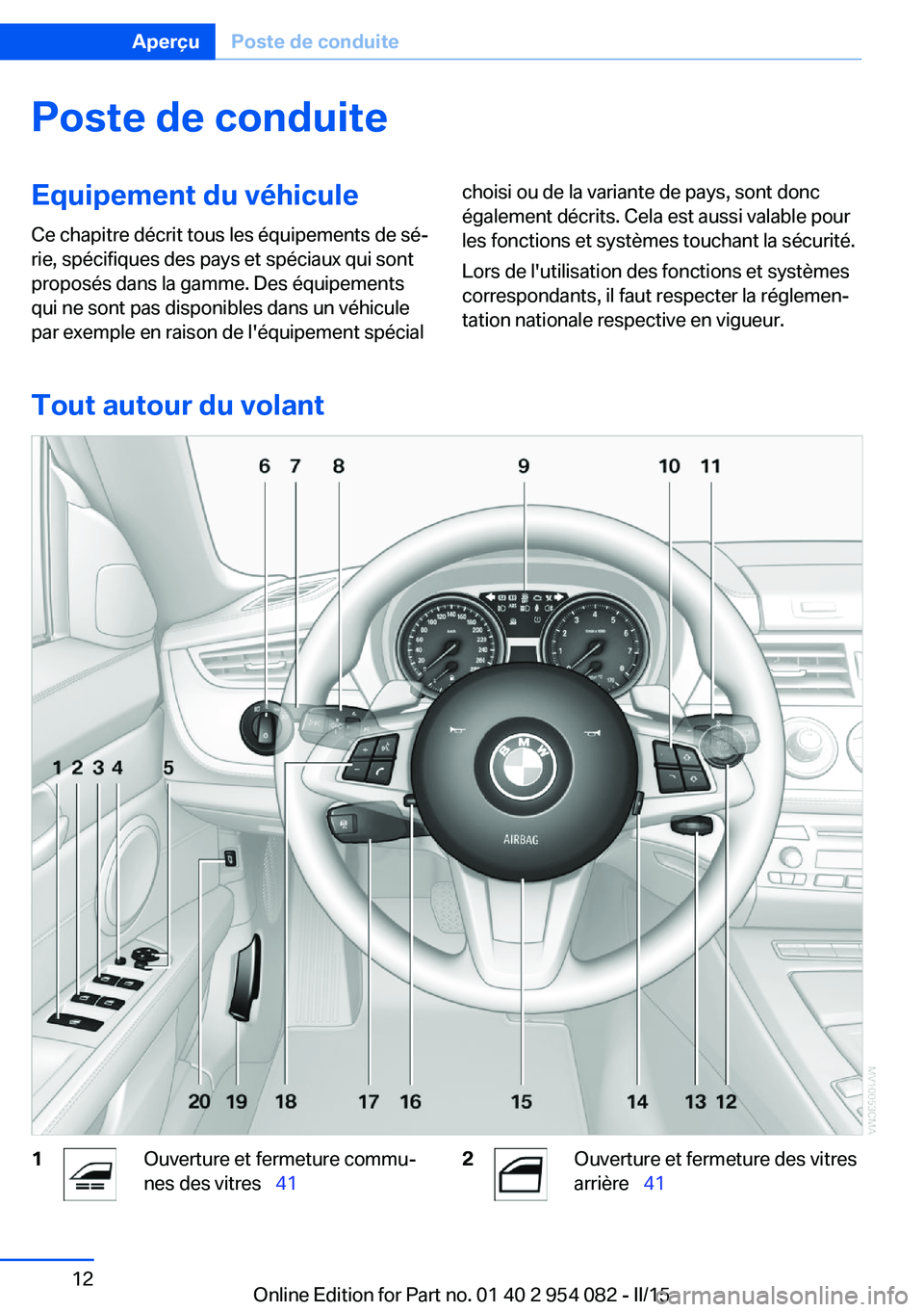 BMW Z4 2016  Notices Demploi (in French) Poste de conduiteEquipement du véhicule
Ce chapitre décrit tous les équipements de sé‐
rie, spécifiques des pays et spéciaux qui sont
proposés dans la gamme. Des équipements
qui ne sont pas 