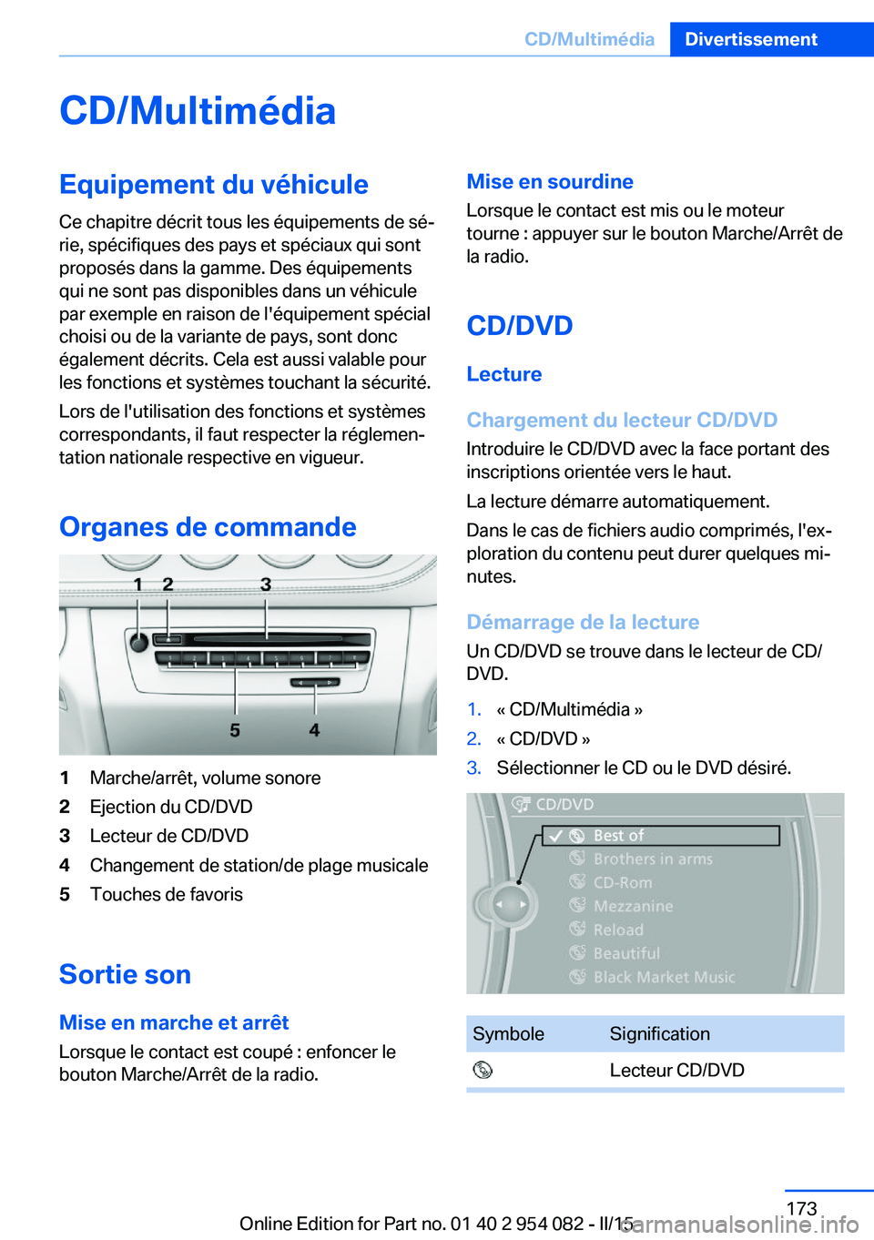 BMW Z4 2016 Notices Demploi (in French) CD/MultimédiaEquipement du véhicule
Ce chapitre décrit tous les équipements de sé‐
rie, spécifiques des pays et spéciaux qui sont
proposés dans la gamme. Des équipements
qui ne sont pas dis BMW Z4 2016 Notices Demploi (in French) CD/MultimédiaEquipement du véhicule
Ce chapitre décrit tous les équipements de sé‐
rie, spécifiques des pays et spéciaux qui sont
proposés dans la gamme. Des équipements
qui ne sont pas dis