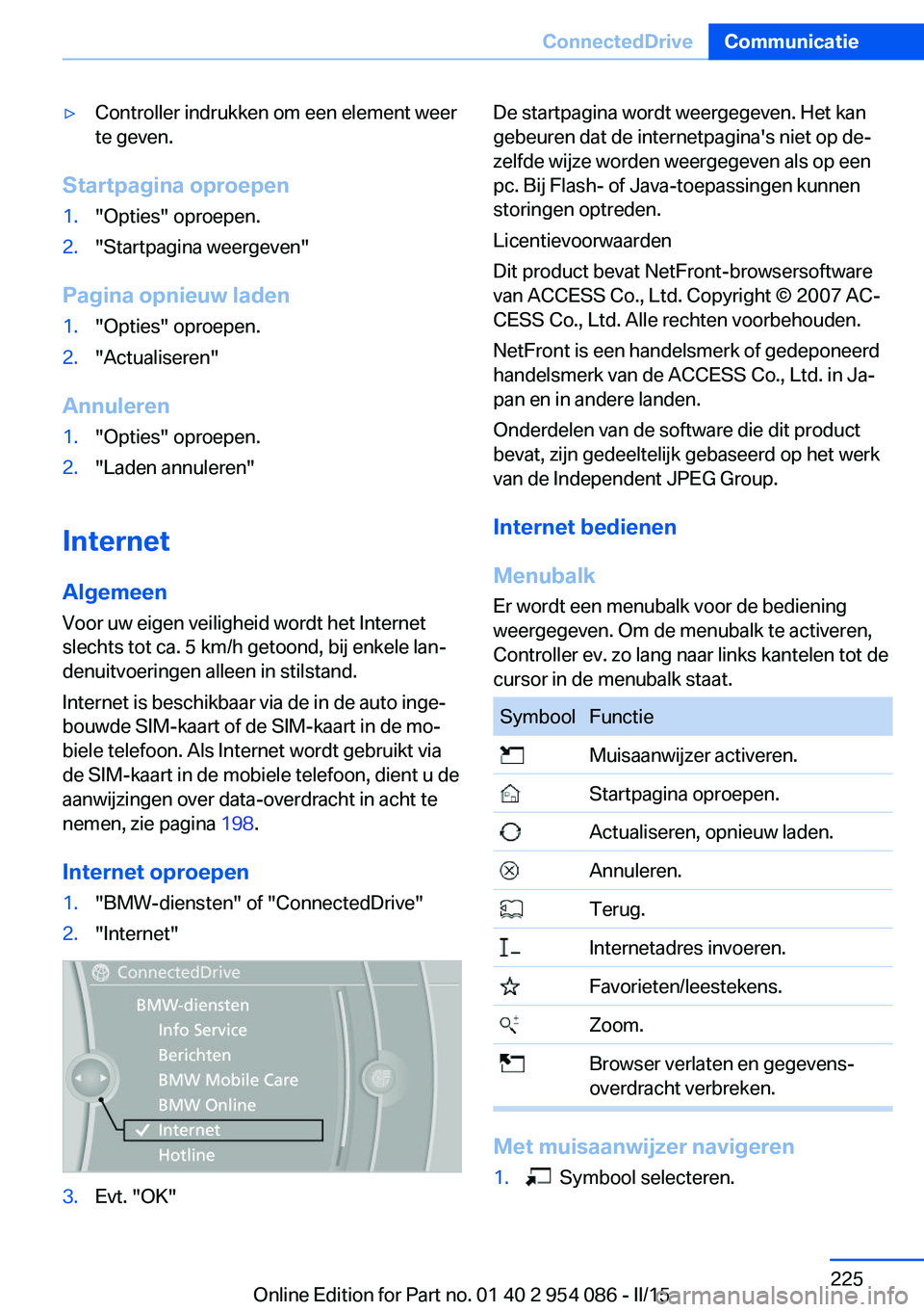 BMW Z4 2016 Instructieboekjes (in Dutch) ▷Controller indrukken om een element weer
te geven.
Startpagina oproepen
1."Opties" oproepen.2."Startpagina weergeven"
Pagina opnieuw laden
1."Opties" oproepen.2."Actuali BMW Z4 2016 Instructieboekjes (in Dutch) ▷Controller indrukken om een element weer
te geven.
Startpagina oproepen
1."Opties" oproepen.2."Startpagina weergeven"
Pagina opnieuw laden
1."Opties" oproepen.2."Actuali