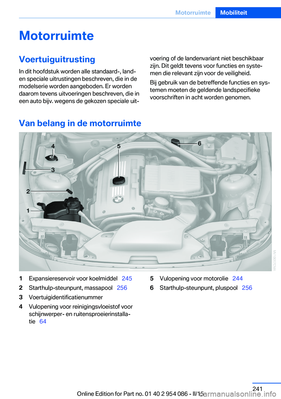 BMW Z4 2016 Instructieboekjes (in Dutch) MotorruimteVoertuiguitrusting
In dit hoofdstuk worden alle standaard-, land-
en speciale uitrustingen beschreven, die in de
modelserie worden aangeboden. Er worden
daarom tevens uitvoeringen beschreve BMW Z4 2016 Instructieboekjes (in Dutch) MotorruimteVoertuiguitrusting
In dit hoofdstuk worden alle standaard-, land-
en speciale uitrustingen beschreven, die in de
modelserie worden aangeboden. Er worden
daarom tevens uitvoeringen beschreve