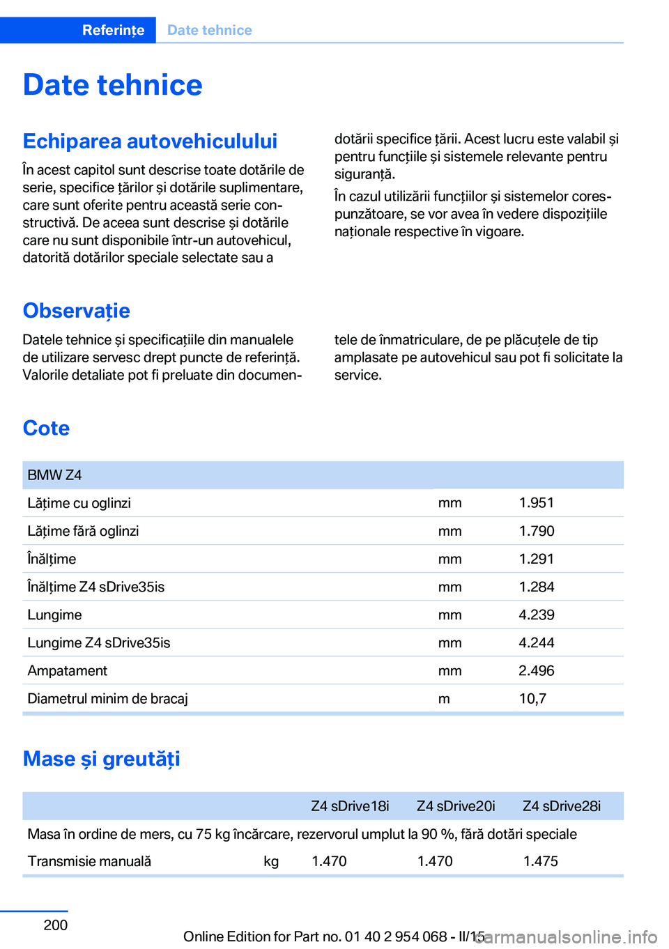 BMW Z4 2016 Ghiduri De Utilizare (in Romanian) Date tehniceEchiparea autovehiculului
În acest capitol sunt descrise toate dotările de
serie, specifice ţărilor şi dotările suplimentare,
care sunt oferite pentru această serie con‐
structiv BMW Z4 2016 Ghiduri De Utilizare (in Romanian) Date tehniceEchiparea autovehiculului
În acest capitol sunt descrise toate dotările de
serie, specifice ţărilor şi dotările suplimentare,
care sunt oferite pentru această serie con‐
structiv