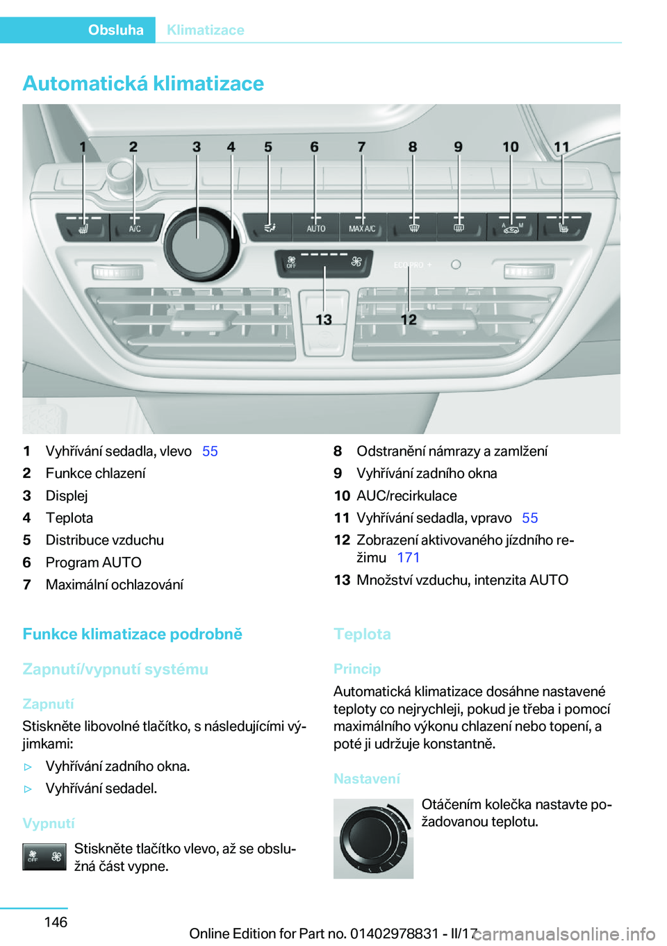 BMW I3 2017  Návod na použití (in Czech) �A�u�t�o�m�a�t�i�c�k�