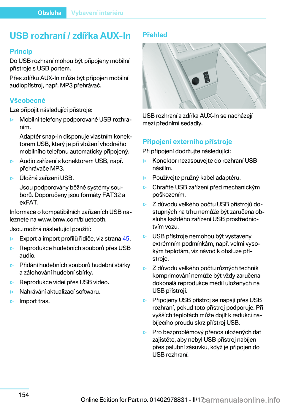 BMW I3 2017  Návod na použití (in Czech) �U�S�B��r�o�z�h�r�a�n�