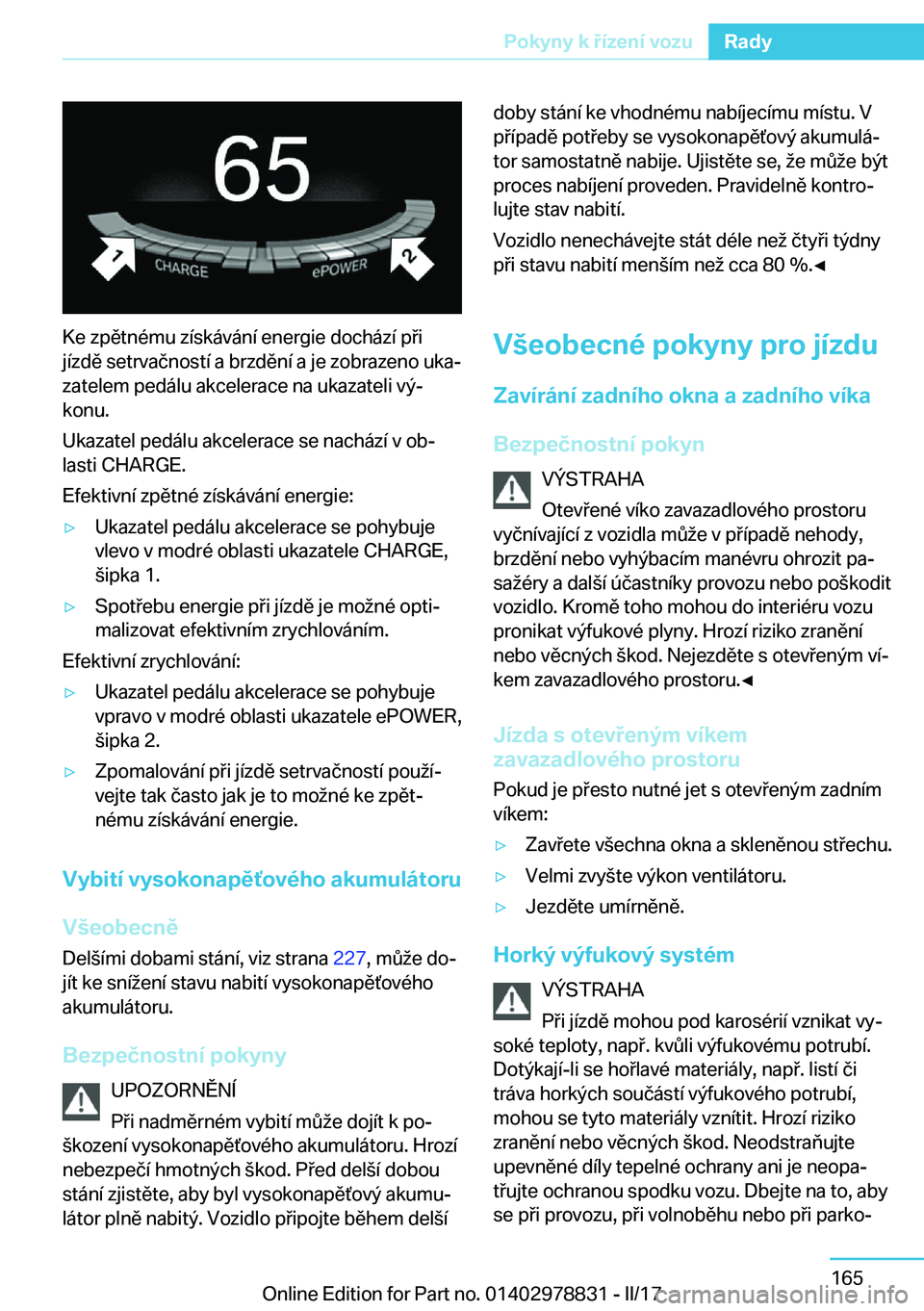 BMW I3 2017  Návod na použití (in Czech) �K�e� �z�p�ě�t�n�