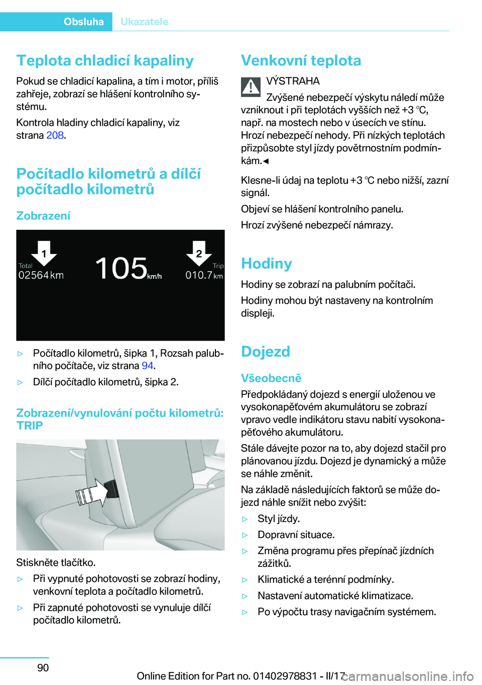 BMW I3 2017  Návod na použití (in Czech) �T�e�p�l�o�t�a��c�h�l�a�d�i�c�