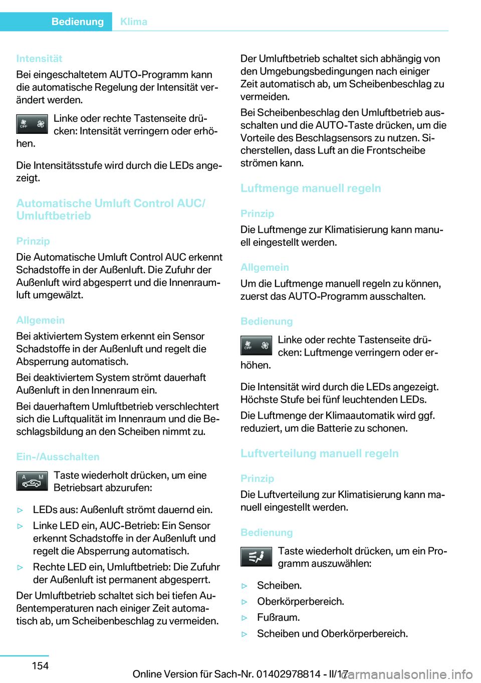 BMW I3 2017  Betriebsanleitungen (in German) �I�n�t�e�n�s�i�t�