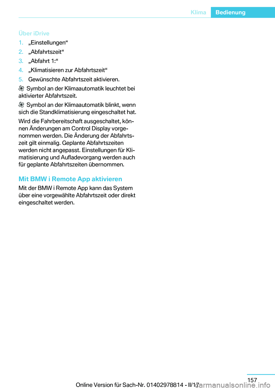 BMW I3 2017  Betriebsanleitungen (in German) �