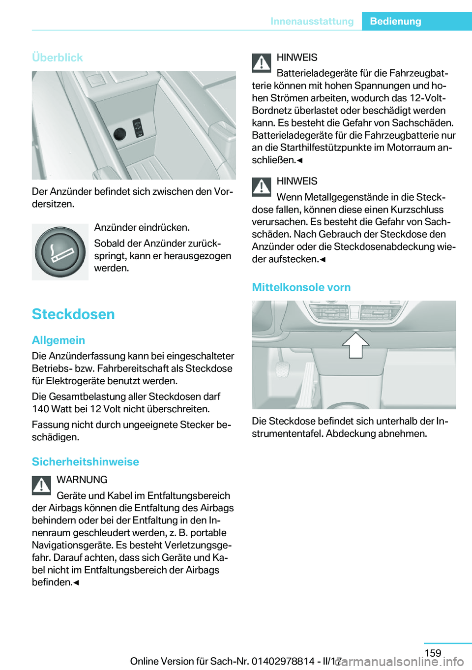 BMW I3 2017  Betriebsanleitungen (in German) �