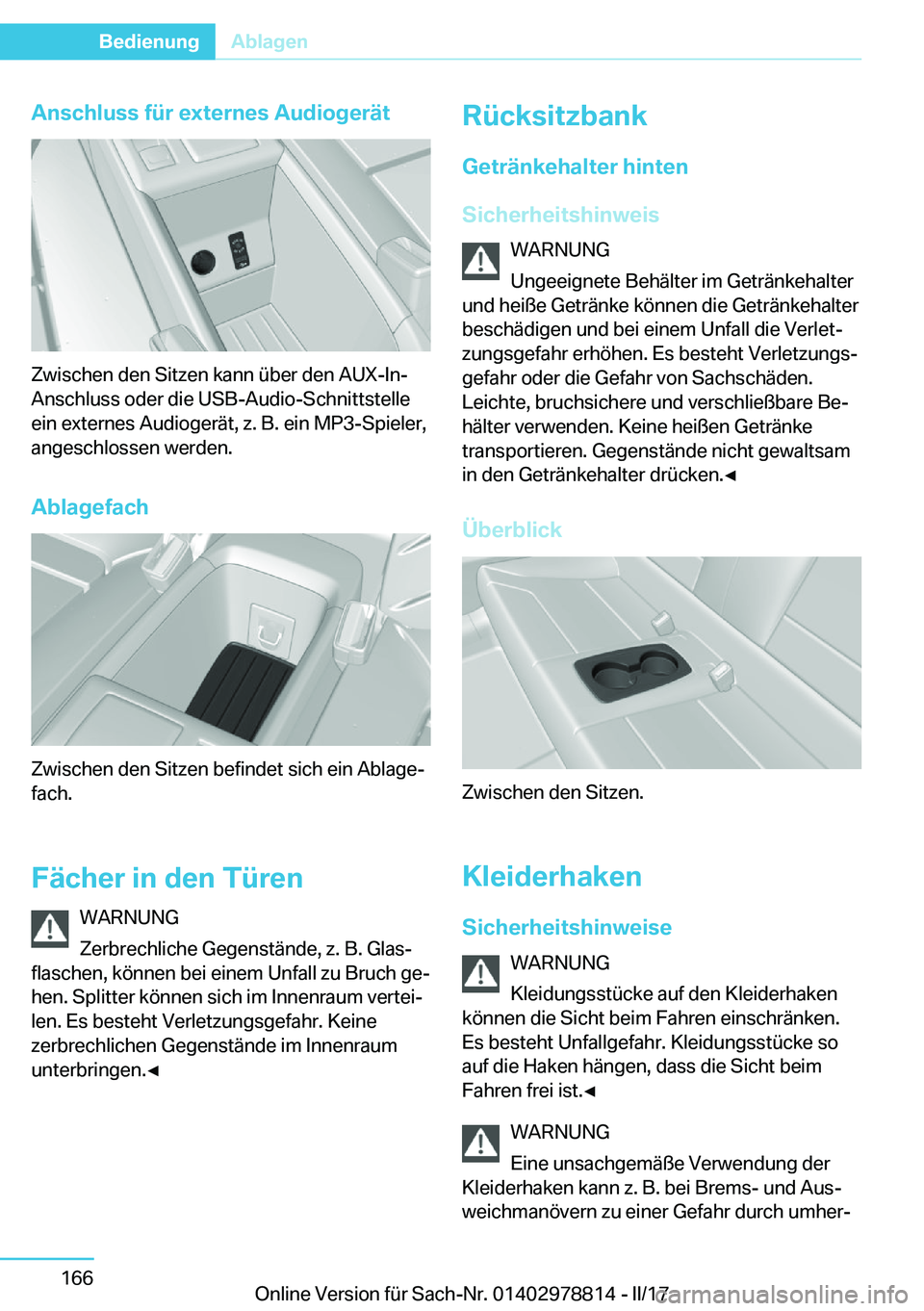 BMW I3 2017  Betriebsanleitungen (in German) �A�n�s�c�h�l�u�s�s��f�