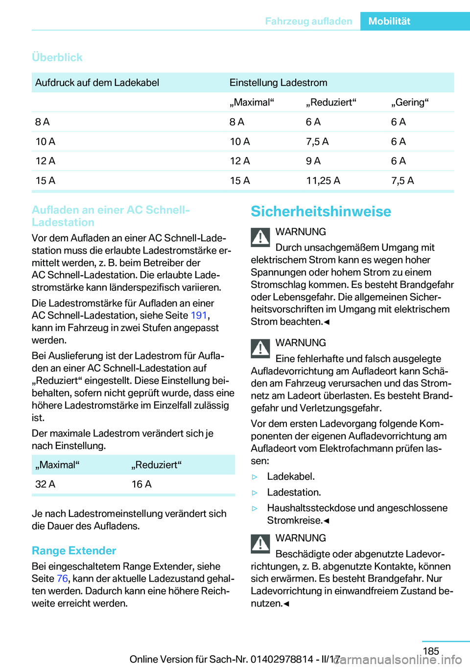 BMW I3 2017  Betriebsanleitungen (in German) �
