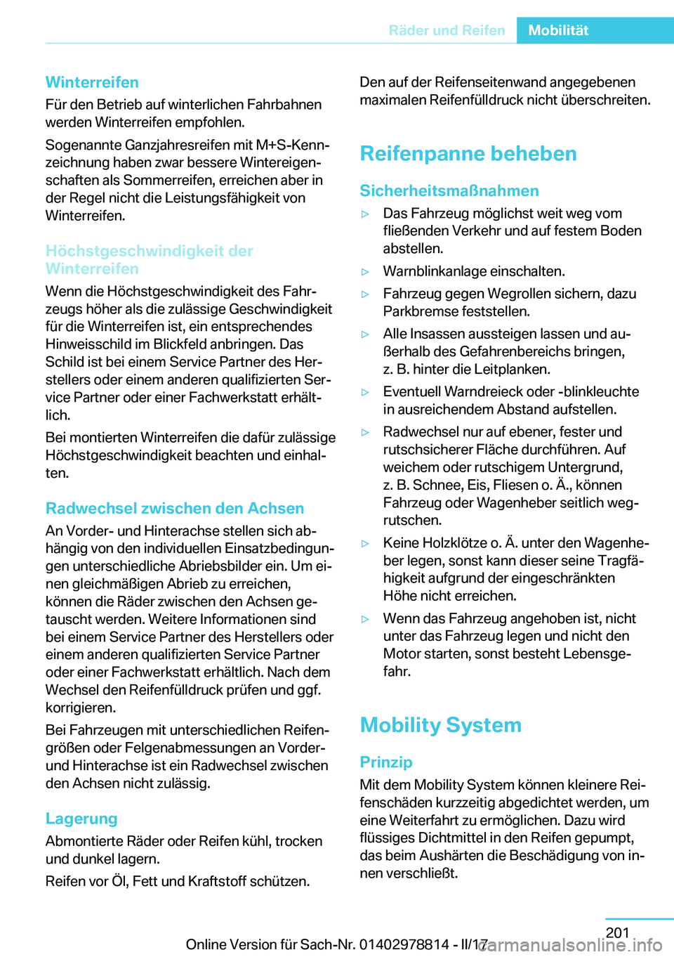 BMW I3 2017  Betriebsanleitungen (in German) �W�i�n�t�e�r�r�e�i�f�e�n
�F�